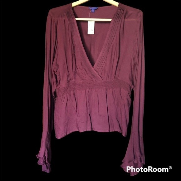 Aeropostale Blouse Top 2X XXL Maroon Wine Colored Peplum Rayon - Picture 1 of 4